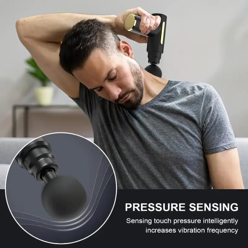 Mini Massage Gun – Deep Tissue Handheld Massager for Full Body Pain Relief – Small & Powerful, 6 Speeds, 4 Heads, Rechargeabl for Men for woman use (A1)