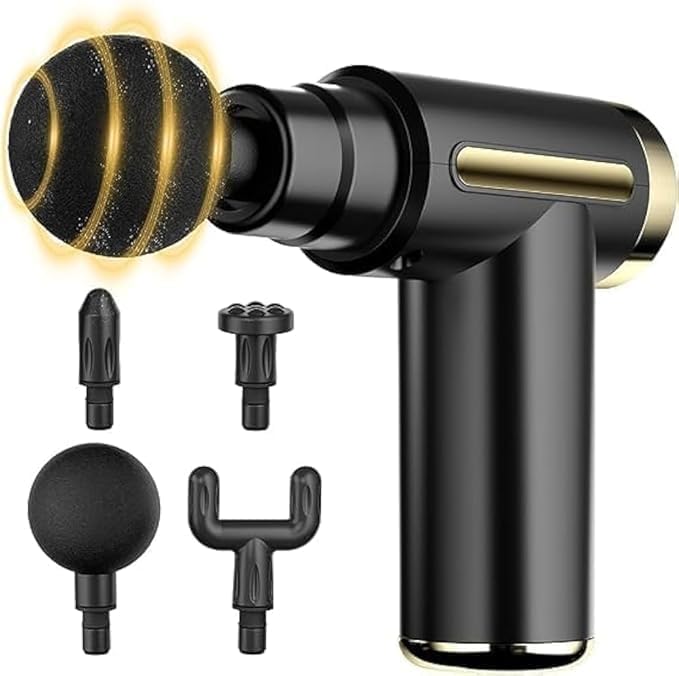 Mini Massage Gun – Deep Tissue Handheld Massager for Full Body Pain Relief – Small & Powerful, 6 Speeds, 4 Heads, Rechargeabl for Men for woman use (A1)