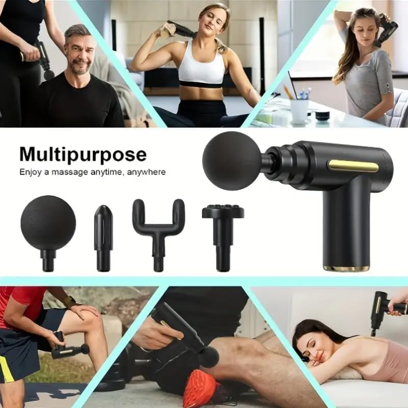 Mini Massage Gun – Deep Tissue Handheld Massager for Full Body Pain Relief – Small & Powerful, 6 Speeds, 4 Heads, Rechargeabl for Men for woman use (A1)