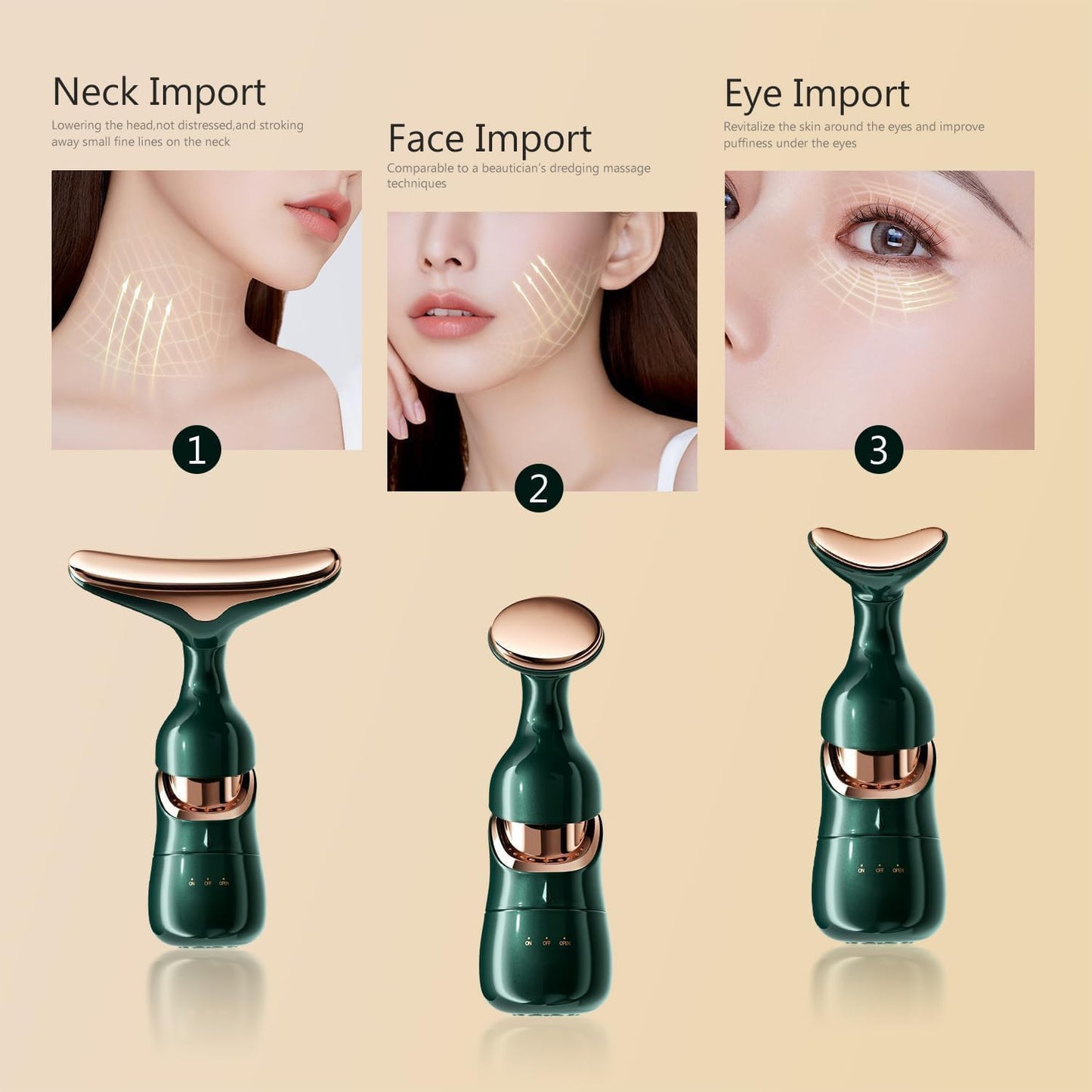 Facial Massager for Face and Neck, 3-in-1 Face Massager for Women, Anti Wrinkle & Aging Facial and Neck Massage Kit with 3 Massage Modes for Skin Care,Improve,Firm,Tightening and Smooth (Multi)
