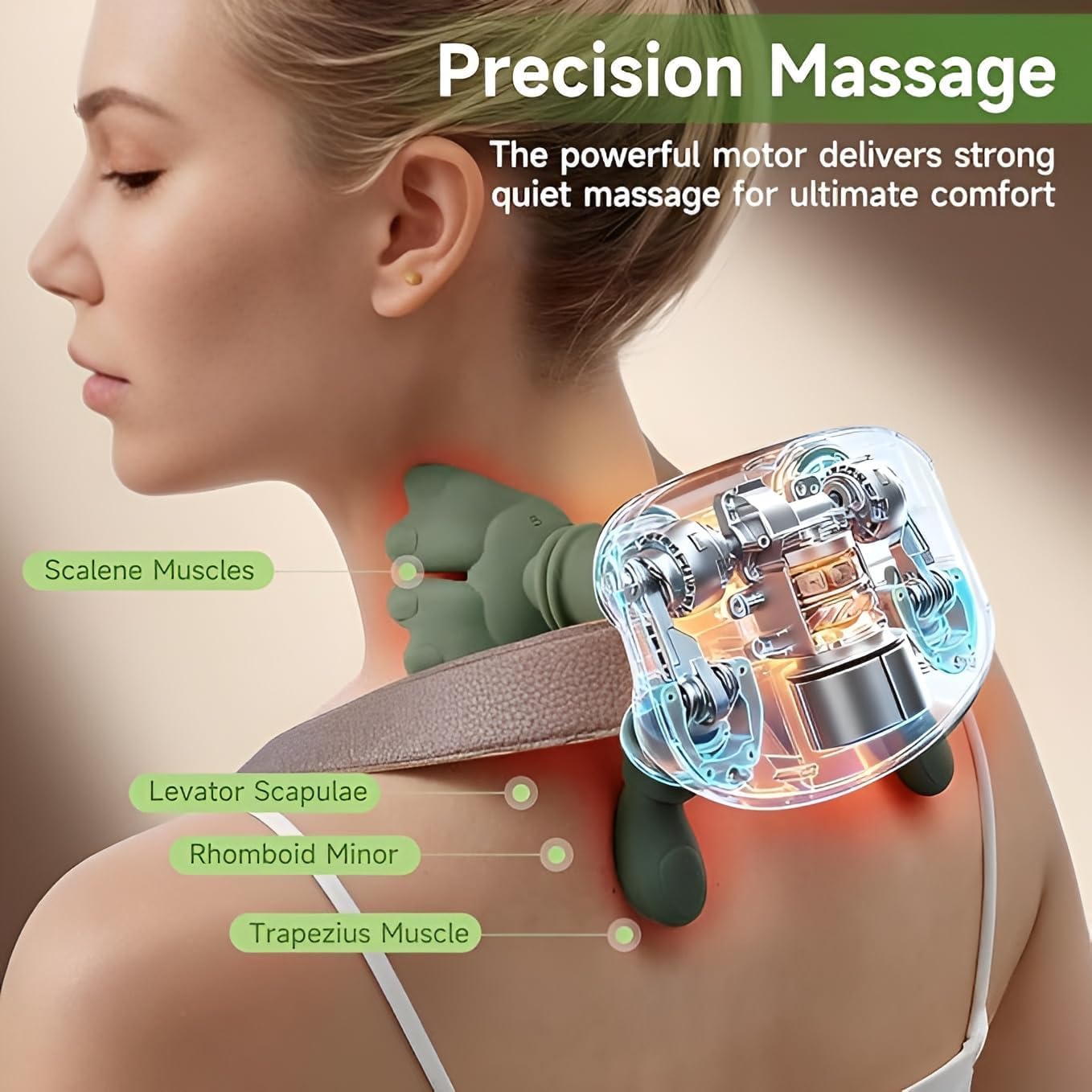 Heated Massager, Wireless Portable Shiatsu Neck and Back Massager, Electric Deep Tissue 4D Kneading Massage, Simulated Human Hand Design for Pain Relief and Muscle Relax (green)